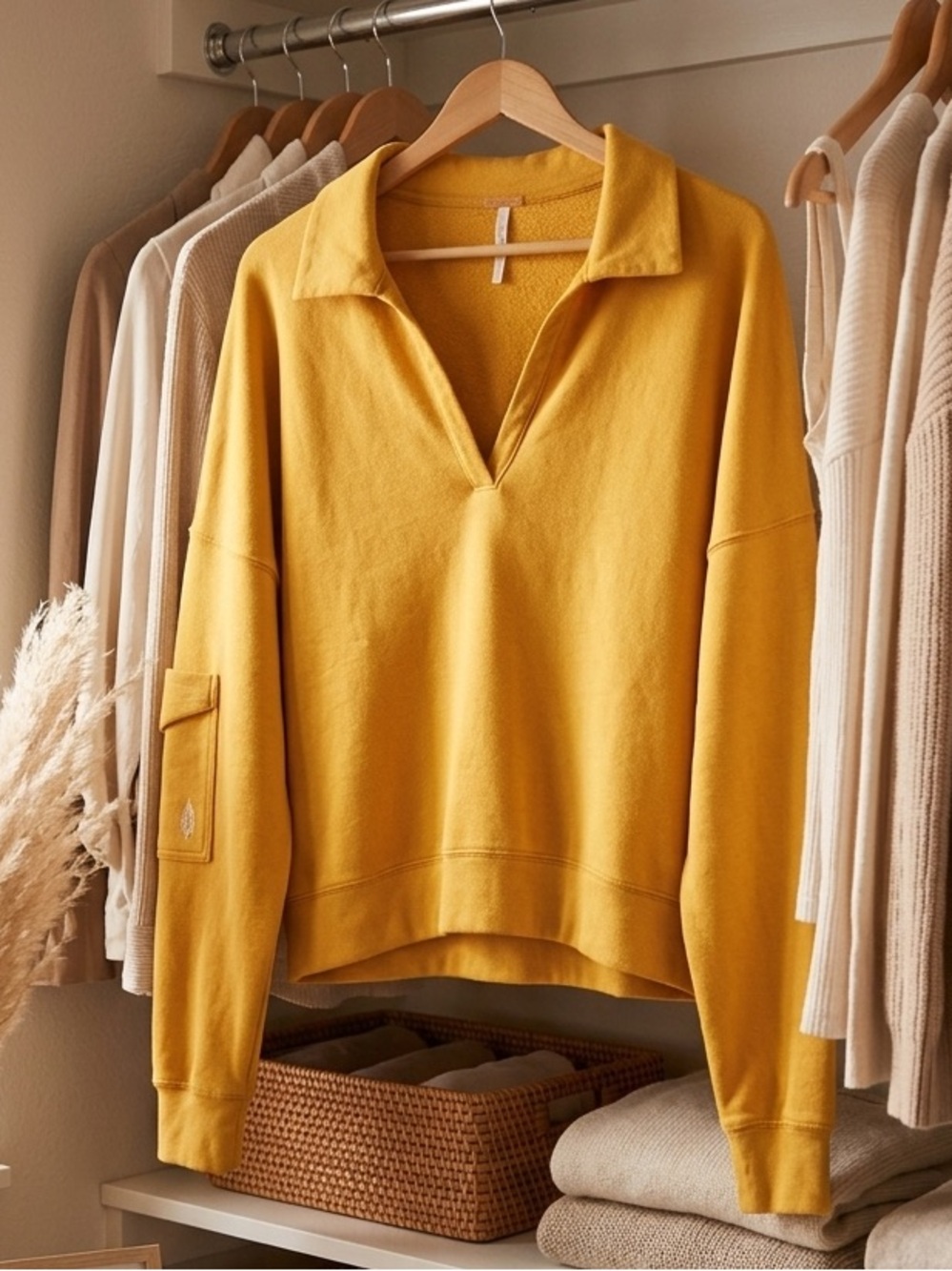 Free people movement Med Mustard Yellow Long-Sleeve cris cross front Sweatshirt - Picture 5 of 6